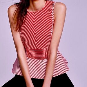 Anthropologie Maeve Cantua Red Stripe Cropped Peplum Sleeveless Top Size 0